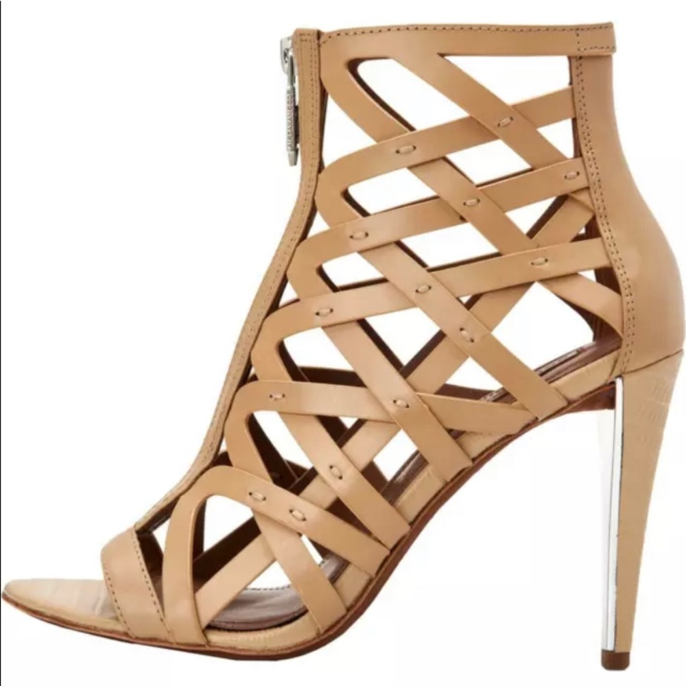 BCBG Max Azria Eleni Women's Leather Caged Khaki Sandals